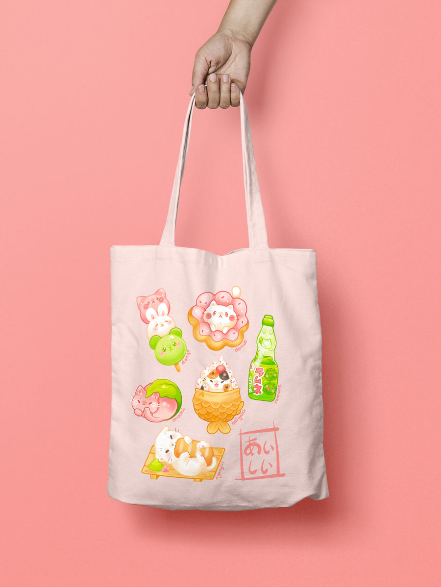 tote bag kawaii cats japanese food